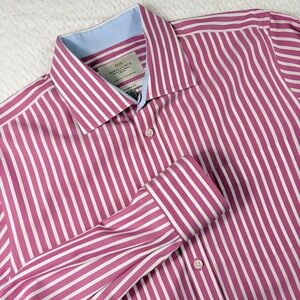Hawes & Curtis Pink And White Striped Long Sleeve Dress Shirt Classic Fit 16.5”